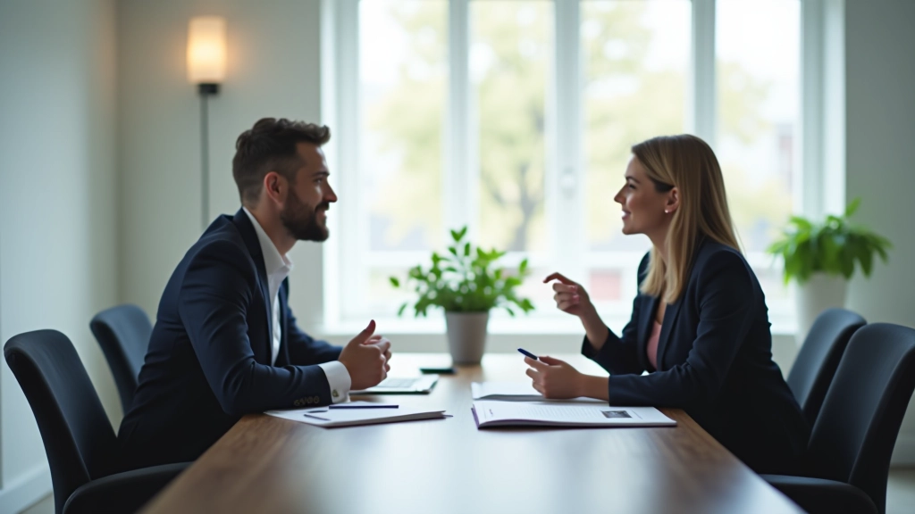Professionnel en réunion de négociation salariale, environnement de bureau moderne