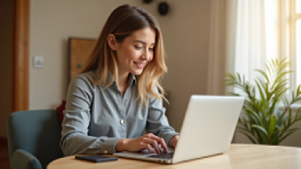 Femme entrepreneur travaillant sur son ordinateur portable depuis chez elle pour son activité secondaire