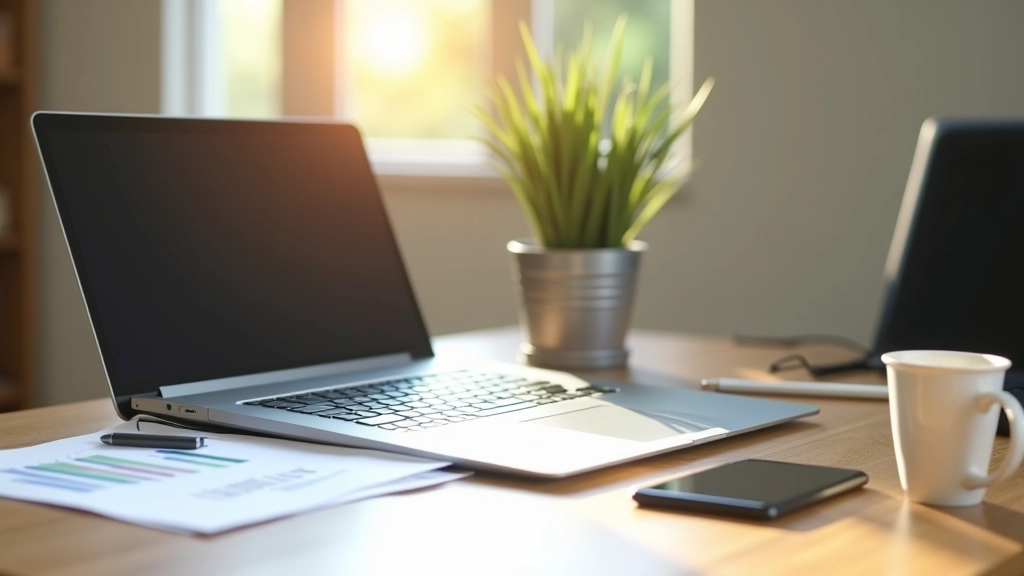 Ordinateur portable avec documents financiers sur bureau de travail