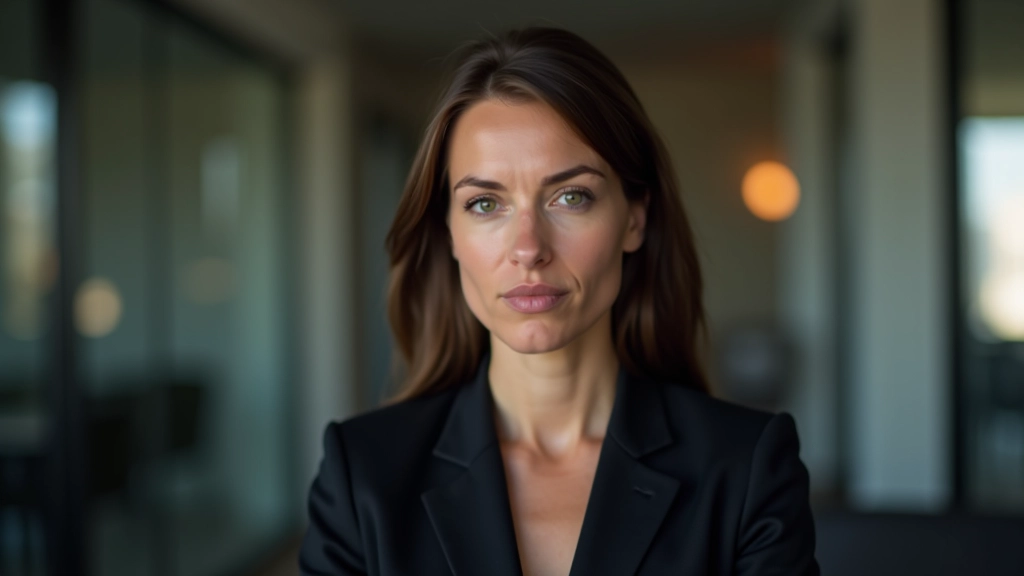 Femme dans un costume professionnel, visage crispé, mains serrées, expression de frustration pendant une conversation difficile