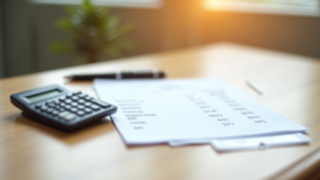 Gros plan d'une calculatrice et d'un bloc-notes avec des calculs de salaire sur un bureau en bois